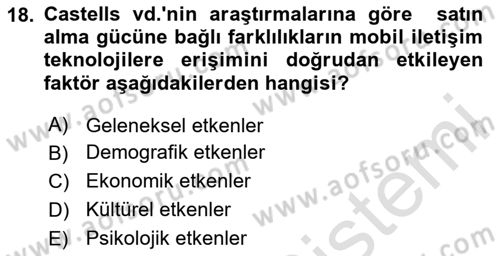 İletişim Sosyolojisi Dersi 2024 - 2025 Yılı (Final) Dönem Sonu Sınav Soruları 18. Soru