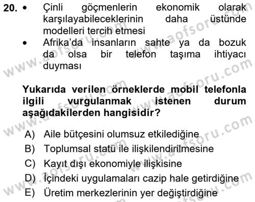 İletişim Sosyolojisi Dersi 2024 - 2025 Yılı (Final) Dönem Sonu Sınav Soruları 20. Soru