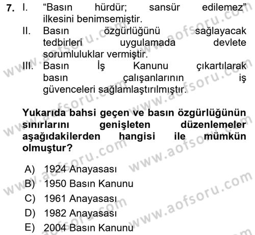 İletişim Sosyolojisi Dersi 2024 - 2025 Yılı (Final) Dönem Sonu Sınav Soruları 7. Soru