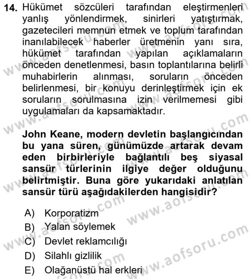 İletişim Sosyolojisi Dersi 2024 - 2025 Yılı Yaz Okulu Sınav Soruları 14. Soru