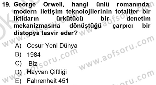 İletişim Sosyolojisi Dersi 2024 - 2025 Yılı Yaz Okulu Sınav Soruları 19. Soru