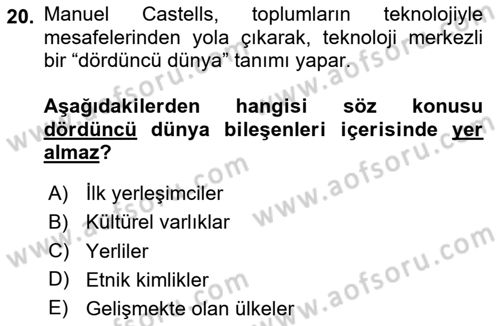 İletişim Sosyolojisi Dersi 2024 - 2025 Yılı Yaz Okulu Sınav Soruları 20. Soru