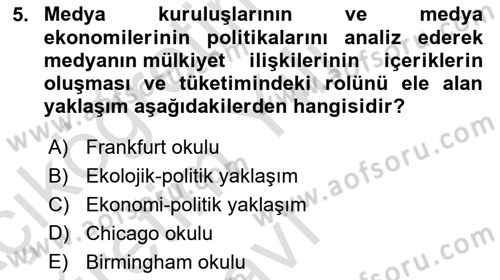 İletişim Sosyolojisi Dersi 2024 - 2025 Yılı Yaz Okulu Sınav Soruları 5. Soru