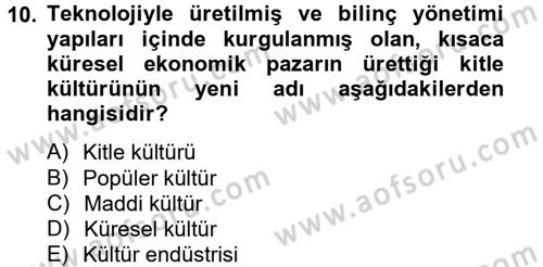 Medya Sosyolojisi Dersi 2012 - 2013 Yılı (Final) Dönem Sonu Sınav Soruları 10. Soru