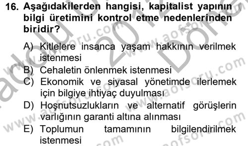 Medya Sosyolojisi Dersi 2012 - 2013 Yılı (Final) Dönem Sonu Sınav Soruları 16. Soru