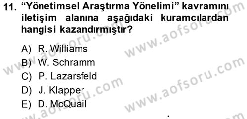 Medya Sosyolojisi Dersi 2013 - 2014 Yılı (Final) Dönem Sonu Sınav Soruları 11. Soru