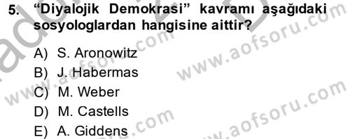 Medya Sosyolojisi Dersi 2013 - 2014 Yılı (Final) Dönem Sonu Sınav Soruları 5. Soru