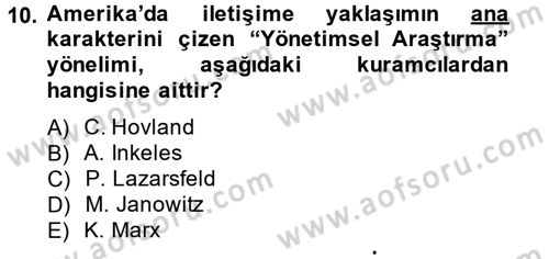 Medya Sosyolojisi Dersi 2013 - 2014 Yılı Tek Ders Sınav Soruları 10. Soru