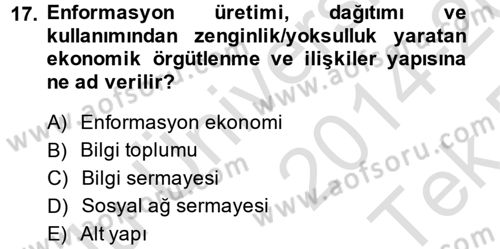 Medya Sosyolojisi Dersi 2014 - 2015 Yılı Tek Ders Sınav Soruları 17. Soru