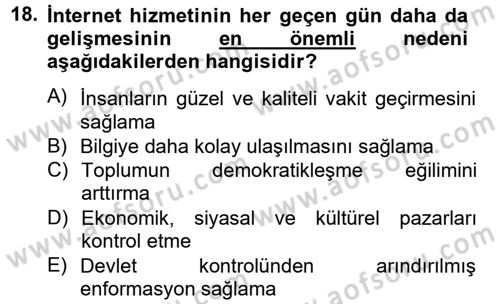 Medya Sosyolojisi Dersi 2014 - 2015 Yılı Tek Ders Sınav Soruları 18. Soru