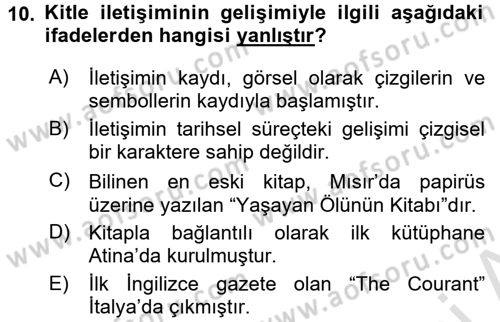 Medya Sosyolojisi Dersi 2015 - 2016 Yılı (Final) Dönem Sonu Sınav Soruları 10. Soru