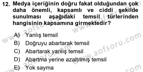 Medya Sosyolojisi Dersi 2015 - 2016 Yılı (Final) Dönem Sonu Sınav Soruları 12. Soru
