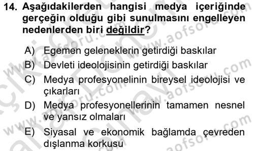 Medya Sosyolojisi Dersi 2015 - 2016 Yılı (Final) Dönem Sonu Sınav Soruları 14. Soru