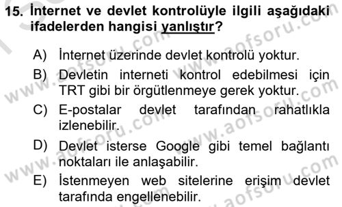 Medya Sosyolojisi Dersi 2015 - 2016 Yılı (Final) Dönem Sonu Sınav Soruları 15. Soru
