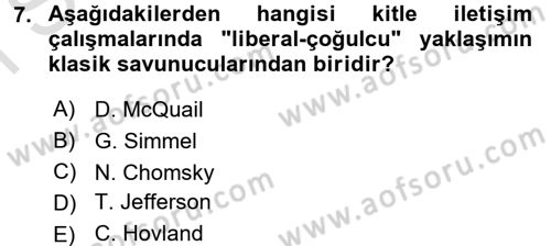 Medya Sosyolojisi Dersi 2015 - 2016 Yılı (Final) Dönem Sonu Sınav Soruları 7. Soru