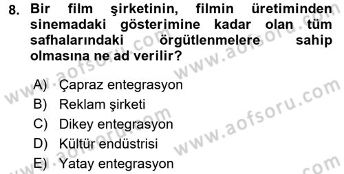 Medya Sosyolojisi Dersi 2015 - 2016 Yılı (Final) Dönem Sonu Sınav Soruları 8. Soru