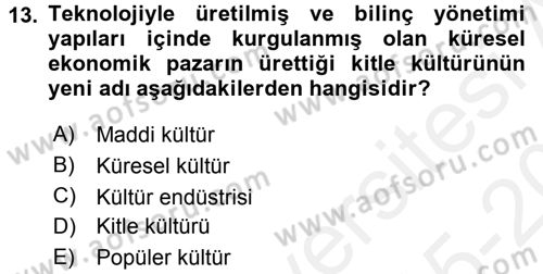 Medya Sosyolojisi Dersi 2015 - 2016 Yılı Tek Ders Sınav Soruları 13. Soru