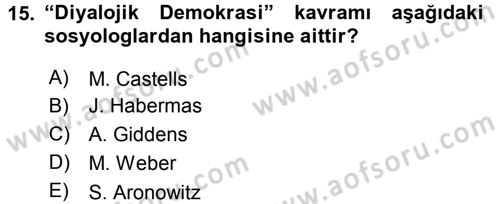 Medya Sosyolojisi Dersi 2015 - 2016 Yılı Tek Ders Sınav Soruları 15. Soru