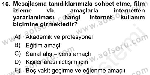 Medya Sosyolojisi Dersi 2015 - 2016 Yılı Tek Ders Sınav Soruları 16. Soru