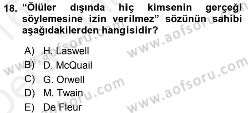 Medya Sosyolojisi Dersi 2015 - 2016 Yılı Tek Ders Sınav Soruları 18. Soru