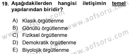 Medya Sosyolojisi Dersi 2015 - 2016 Yılı Tek Ders Sınav Soruları 19. Soru