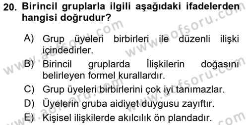 Medya Sosyolojisi Dersi 2015 - 2016 Yılı Tek Ders Sınav Soruları 20. Soru