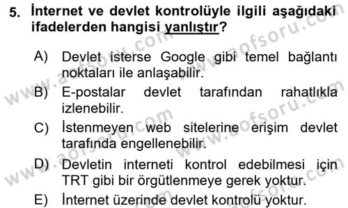 Medya Sosyolojisi Dersi 2015 - 2016 Yılı Tek Ders Sınav Soruları 5. Soru