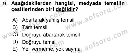 Medya Sosyolojisi Dersi 2015 - 2016 Yılı Tek Ders Sınav Soruları 9. Soru