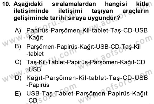 Medya Sosyolojisi Dersi 2016 - 2017 Yılı 3 Ders Sınavı 10. Soru