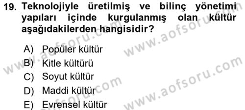 Medya Sosyolojisi Dersi 2016 - 2017 Yılı 3 Ders Sınavı 19. Soru
