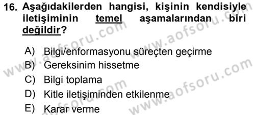 Medya Sosyolojisi Dersi 2016 - 2017 Yılı (Vize) Ara Sınavı 16. Soru