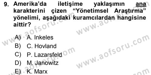 Medya Sosyolojisi Dersi 2016 - 2017 Yılı (Final) Dönem Sonu Sınav Soruları 9. Soru