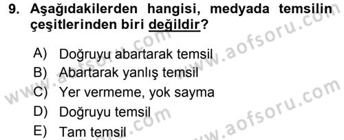 Medya Sosyolojisi Dersi 2017 - 2018 Yılı 3 Ders Sınav Soruları 9. Soru