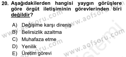 Medya Sosyolojisi Dersi 2017 - 2018 Yılı (Vize) Ara Sınav Soruları 20. Soru