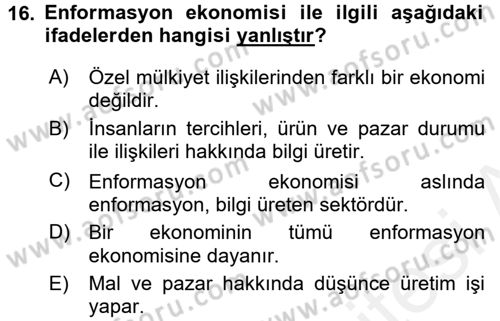 Medya Sosyolojisi Dersi 2017 - 2018 Yılı (Final) Dönem Sonu Sınav Soruları 16. Soru