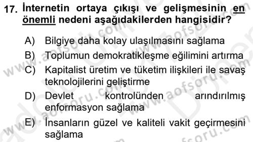 Medya Sosyolojisi Dersi 2017 - 2018 Yılı (Final) Dönem Sonu Sınav Soruları 17. Soru
