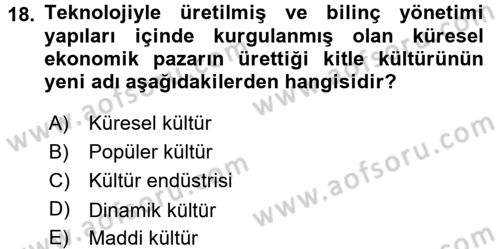 Medya Sosyolojisi Dersi 2017 - 2018 Yılı (Final) Dönem Sonu Sınav Soruları 18. Soru