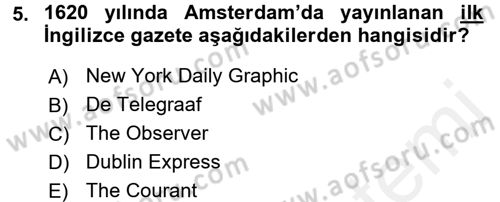 Medya Sosyolojisi Dersi 2017 - 2018 Yılı (Final) Dönem Sonu Sınav Soruları 5. Soru