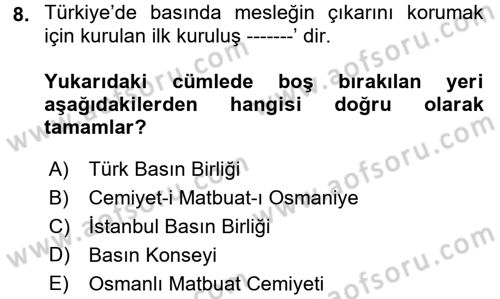 Medya Sosyolojisi Dersi 2017 - 2018 Yılı (Final) Dönem Sonu Sınav Soruları 8. Soru