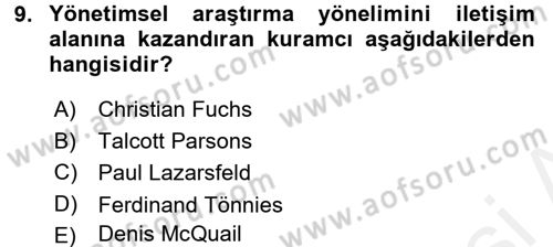 Medya Sosyolojisi Dersi 2017 - 2018 Yılı (Final) Dönem Sonu Sınav Soruları 9. Soru