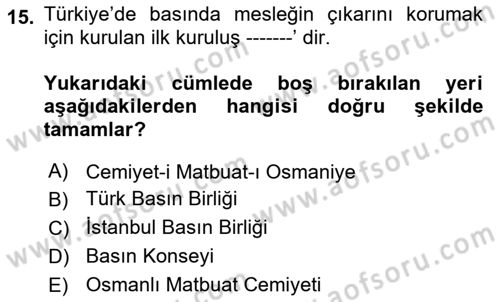 Medya Sosyolojisi Dersi 2018 - 2019 Yılı 3 Ders Sınav Soruları 15. Soru