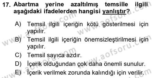 Medya Sosyolojisi Dersi 2018 - 2019 Yılı 3 Ders Sınavı 17. Soru