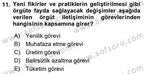 Medya Sosyolojisi Dersi 2018 - 2019 Yılı (Vize) Ara Sınavı 11. Soru