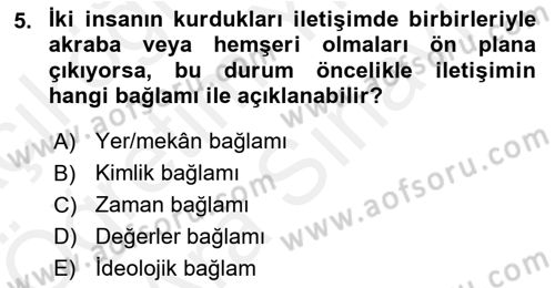 Medya Sosyolojisi Dersi 2018 - 2019 Yılı (Vize) Ara Sınavı 5. Soru