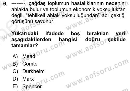 Medya Sosyolojisi Dersi 2018 - 2019 Yılı (Vize) Ara Sınavı 6. Soru