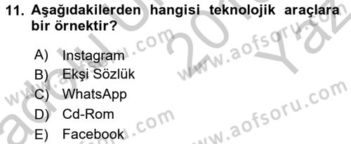 Medya Sosyolojisi Dersi 2018 - 2019 Yılı Yaz Okulu Sınavı 11. Soru