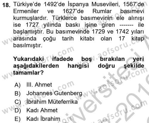 Medya Sosyolojisi Dersi 2018 - 2019 Yılı Yaz Okulu Sınavı 18. Soru