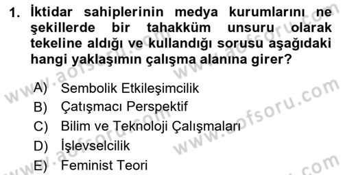 Medya Sosyolojisi Dersi 2023 - 2024 Yılı (Vize) Ara Sınav Soruları 1. Soru