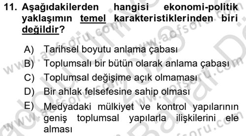 Medya Sosyolojisi Dersi 2023 - 2024 Yılı (Vize) Ara Sınav Soruları 11. Soru