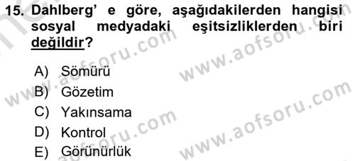 Medya Sosyolojisi Dersi 2023 - 2024 Yılı (Vize) Ara Sınav Soruları 15. Soru